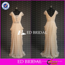 ED Bridal Elegant Beaded Short Sleeve Draped Chiffon Champagne Long Mother Of The Bride Dress 2017